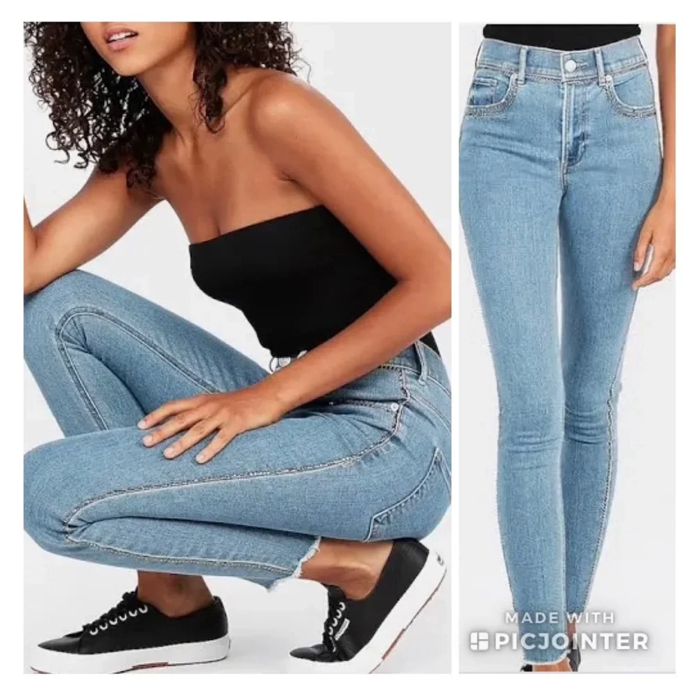 High Rise Jeans w Rhinestones - Picture 1 of 6